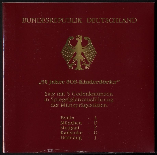 BRD 5 x 10 DM - 50 Jahre SOS Kinderdörfer - 1999 PP - ADFGJ original Blister