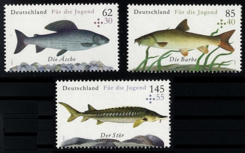 Bund, Michel Nr. 3169-3171 postfrisch - Fische / Äsche / Stör / Barbe
