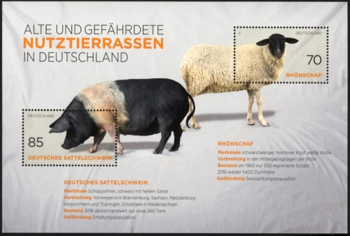 Bund, Block 81 postfrisch - Deutsches Sattelschwein, Rhönschaf - gefährdete Nutztierrassen