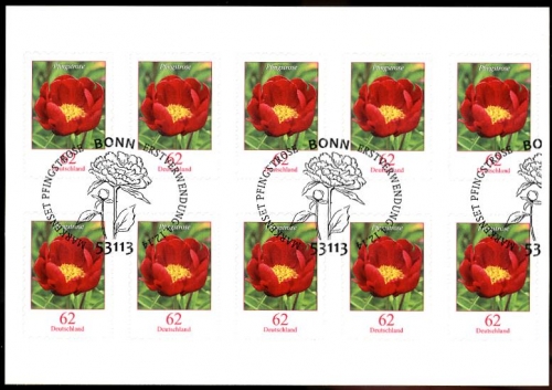 Bund, Folienblatt 42 gestempelt ESST - MiNr. 3121 - Blumen Pfingstrose