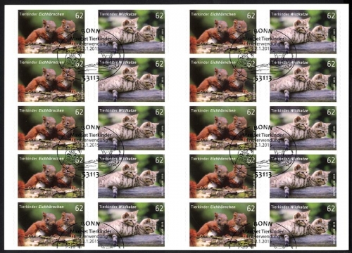 Bund, Folienblatt 44 gestempelt ESST - 3129-3130 - Eichhörnchen Wildkatze