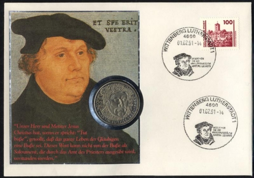 DDR Numisbrief 5 DM! | Martin Luther Wittenberg 1991 | Worbes 137