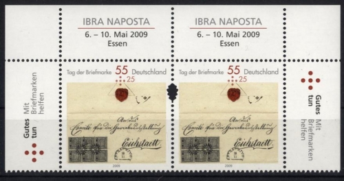 Bund, Nr. 2735 Sr/Sl Zusammendruck Oberrand postfrisch - IBRA NAPOSTA 2009 Tag der Briefmarke