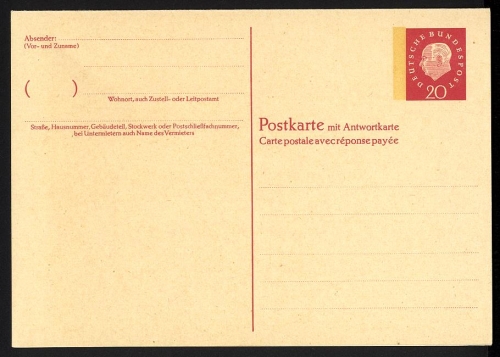 Bund Heuss Ganzsache P 46 II * F/A ungebraucht Michel 50,- €
