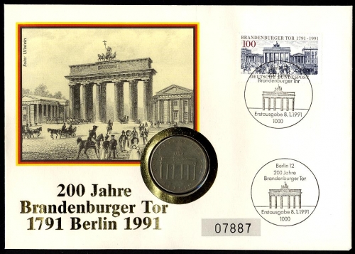 DDR Numisbrief 5 M | 200 Jahre Brandenburger Tor 1991 | Worbes 135
