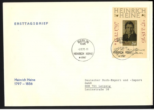 DDR, Block 37 FDC - Heinrich Heine - Großumschlag (Buchexport)