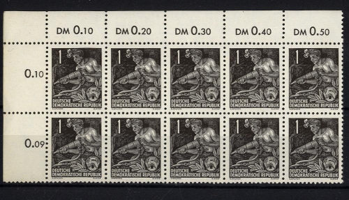 DDR, MiNr. 405 YI, 10er Bogenteil, Eckrand, postfrisch