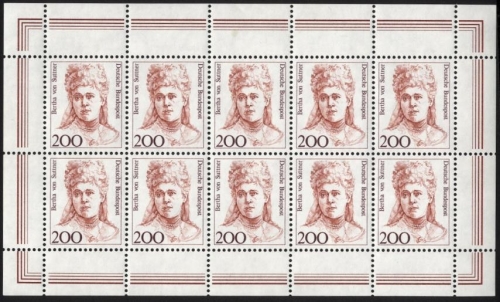 Bund, MiNr. 1498 Bogen Zehnerbogen postfrisch - Bertha von Sutter
