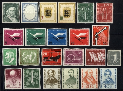 Bund Jahrgang 1955 postfrisch, 204, 205-08, 217-18, 222-225 komplett