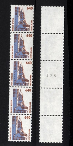 Bund, MiNr. 1811 v R postfrisch, 5er-Streifen ungerade ZN 175 Rollenmarke