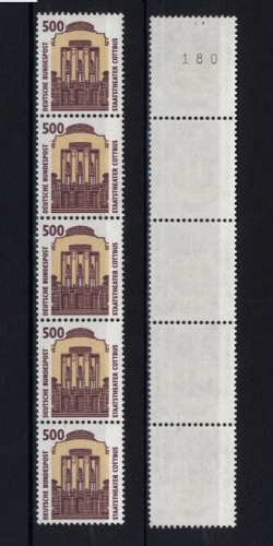 Bund, MiNr. 1679 v R postfrisch, 5er-Streifen gerade ZN 180 Rollenmarke