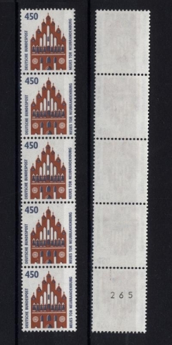 Bund, MiNr. 1623 v R postfrisch, 5er-Streifen ungerade ZN 265 Rollenmarke