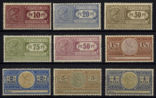 Deutsches Reich 9 Frachtsempel Fiskalmarken 10 Pf. - 4 Mark postfrisch