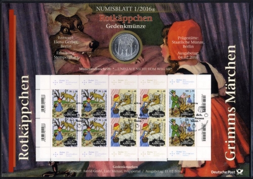 Numisblatt 1/2016 - 20 EURO - Rotkäppchen - Grimms Märchen