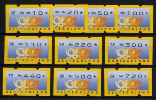 Bund, ATM 3.3 VS2 / TS2 postfrisch Versandstellen-Satz Postemblem
