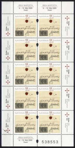 Bund Nr. 2735 Kleinbogen postfrisch - IBRA Tag der Briefmarke Eichstätt-Brief