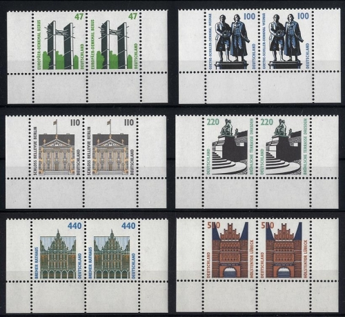 Bund MiNr. 1932, 1934-1938 postfrisch waagerechte Paare vom Unterrand