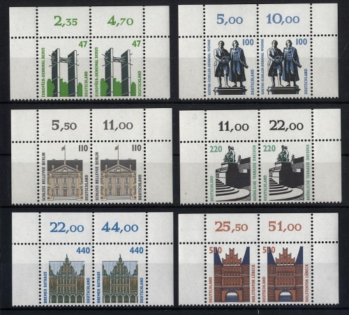 Bund MiNr. 1932, 1934-1938 postfrisch waagerechte Paare vom Oberrand