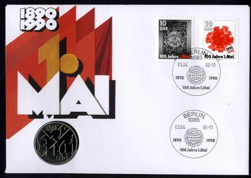 DDR Numisbrief 10 M | 1. Mai 1890-1990 | Worbes 101