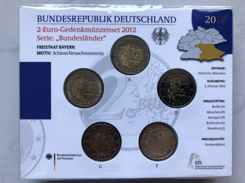 BRD 5 x 2 EURO 2012 st - ADGFJ - Schloß Neuschwanstein - OVP