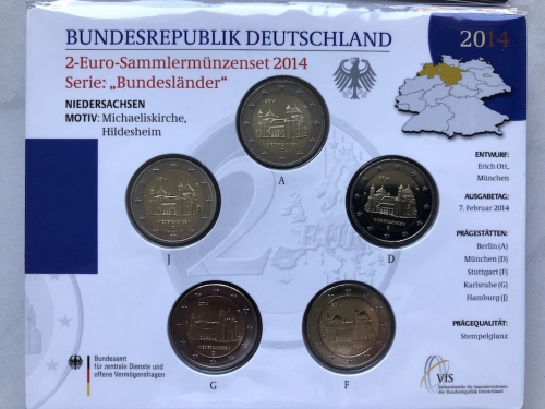BRD 5 x 2 EURO 2014 st - ADGFJ - Niedersachsen Michaeliskirche - OVP