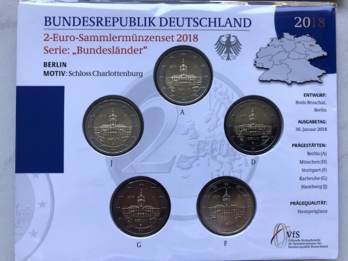 BRD 5 x 2 EURO 2018 st - ADGFJ - Schloss Charlottenburg - OVP