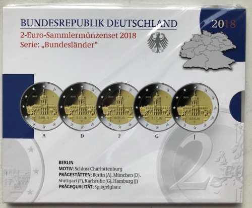 BRD 5 x 2 EURO 2018 PP - ADGFJ - Schloss Charlottenburg - OVP