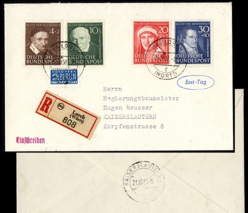 Bund / BRD Nr. 143-146 auf FDC echt gelaufen - Michel 1.400 €