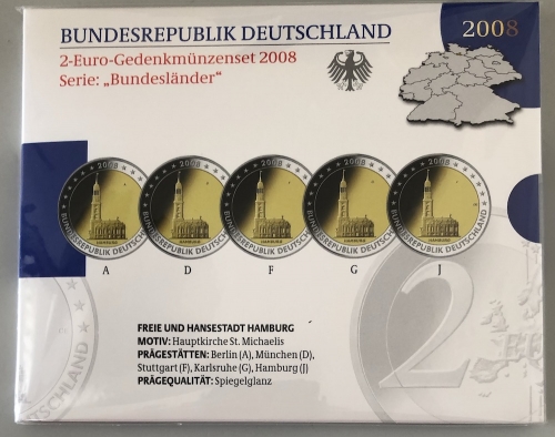 BRD 5 x 2 EURO 2008 PP - ADGFJ - Hamburg Michel - OVP