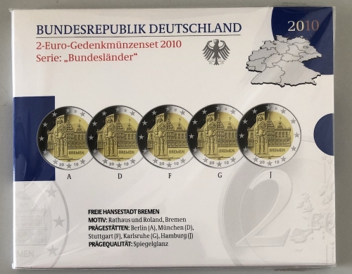 BRD 5 x 2 EURO 2010 PP - ADGFJ - Bremen Roland - OVP