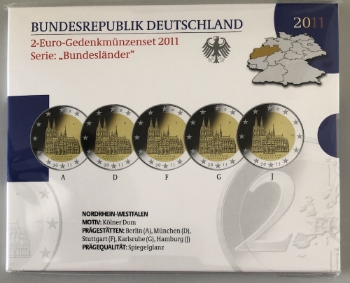 BRD 5 x 2 EURO 2011 PP - ADGFJ - KÖLNER DOM - OVP