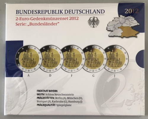 BRD 5 x 2 EURO 2012 PP - ADGFJ - Schloss Neuschwanstein - OVP