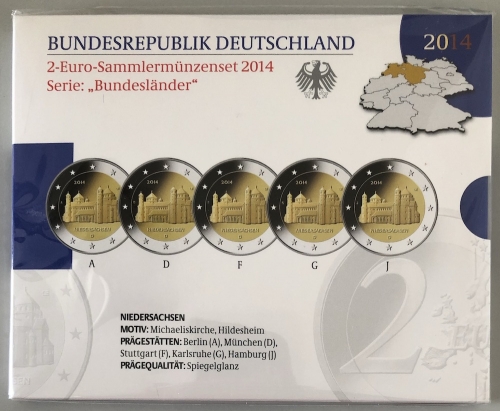 BRD 5 x 2 EURO 2014 PP - ADGFJ - Niedersachsen Michaeliskirche - OVP