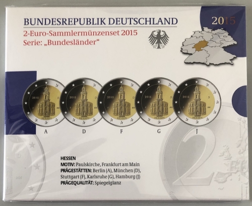 BRD 5 x 2 EURO 2015 PP - ADGFJ - Paulskirche Frankfurt - OVP