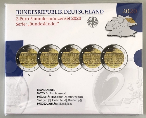 BRD 5 x 2 EURO 2020 PP - ADGFJ - Schloss Sanssouci - OVP