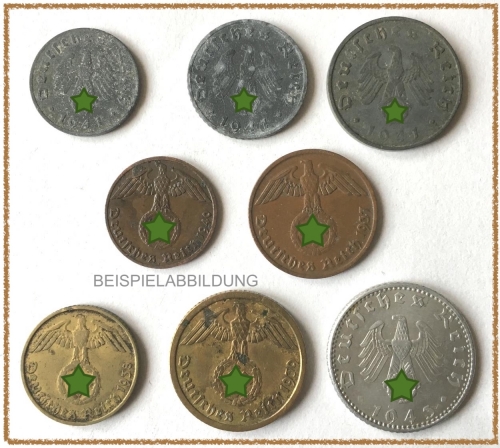 3. Reich 1937-43, 8 versch. Münzen 1, 2, 5, 10 und 50 Pfennig alle mit HK