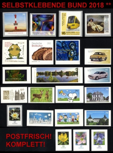 BRD / BUND 2018 selbstklebende Briefmarken postfrisch komplett