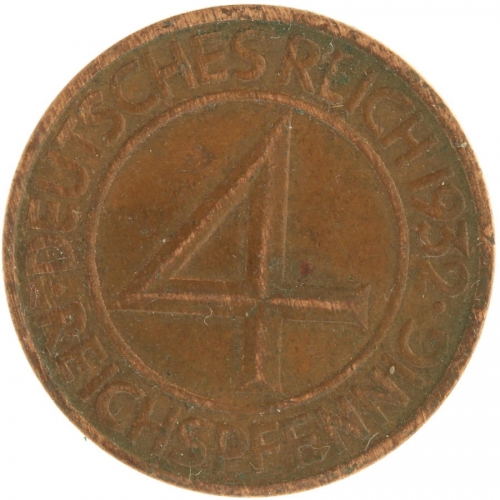 Weimarer Republik, 4 Pfennig 1932 A, Brüning-Taler ss-vz