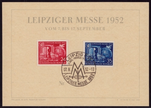 DDR MiNr. 315-316 FDC Sonderkarte - Leipziger Herbstmesse 1952