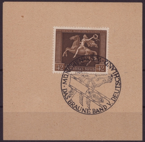 Deutsches Reich, Michel Nr. 671 y SST gestempelt auf Briefstück - Braunes Band