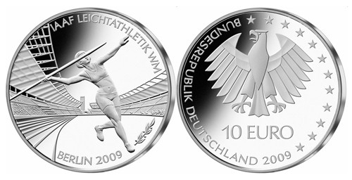 10 EURO - IAAF Leichtathletik WM 2009 Prägestätte A - Adler unten - stempelglanz