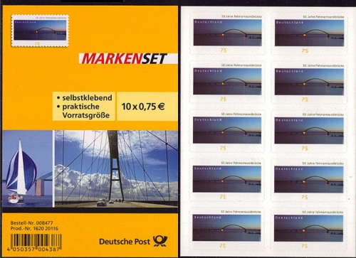 Bund, Folienblatt 29 postfrisch, MiNr. 3003 - 50 Jahre Fehmarnsundbrücke