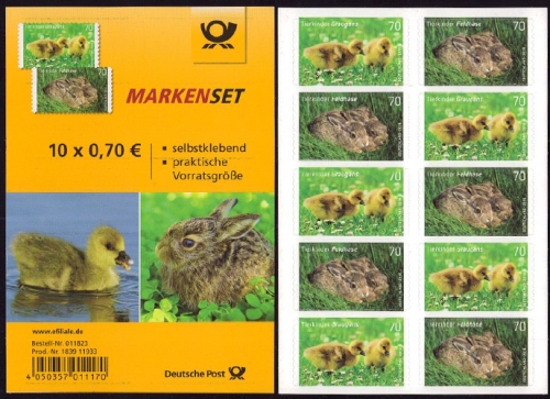 Bund, Folienblatt 55 postfrisch, MiNr. 3222-3223 - Tierbabys, Feldhase und Graugans