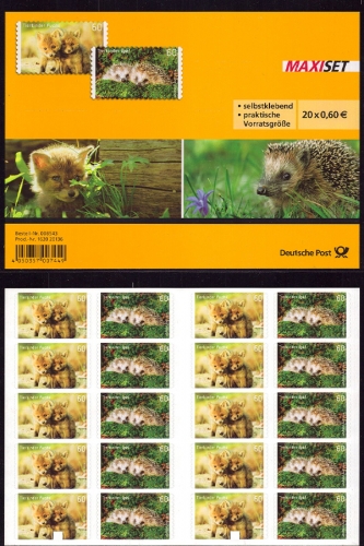 Bund, Folienblatt 36 postfrisch, MiNr. 3053-3054 Tierbabys: Fuchs und Igel