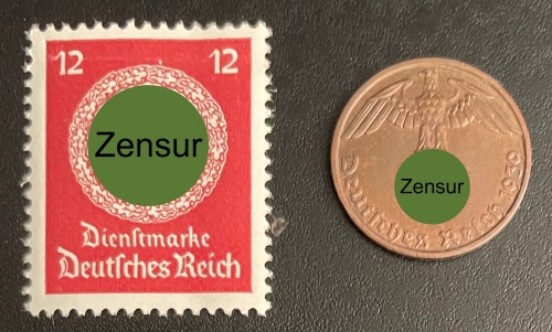REICHSPFENNIG + BRIEFMARKE + MÜNZE ADOLF HITLER - DEUTSCHES REICH