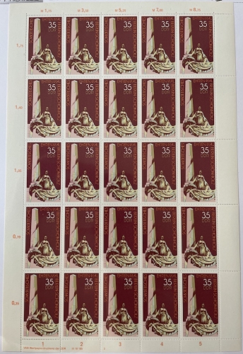 DDR, MiNr. 2262 DV DWD 3 Zähnung J kompletter Bogen FNr. 3 postfrisch Druckvermerk