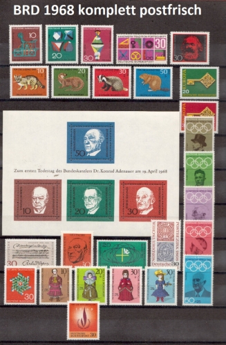 Bund Jahrgang 1968 postfrisch komplett