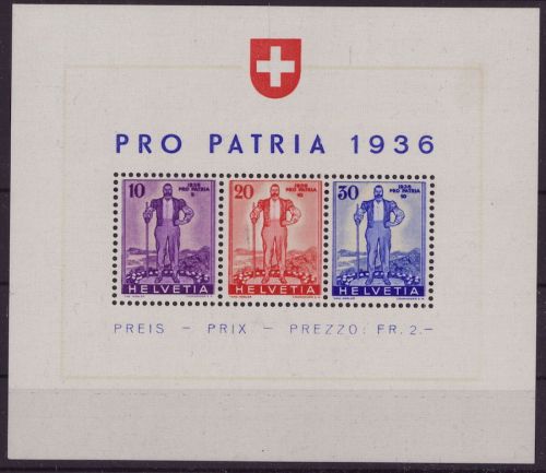 Schweiz Block 2 postfrisch - Pro Patria 1936 Freiburger Senn