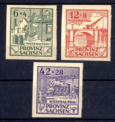 SBZ, Provinz Sachsen, Michel Nr. 87-89 B postfrisch - Wiederaufbau
