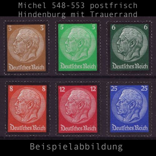 Deutsches Reich 1934, Michel Nr. 548-553 postfrisch - Hindenburg mit Trauerrand